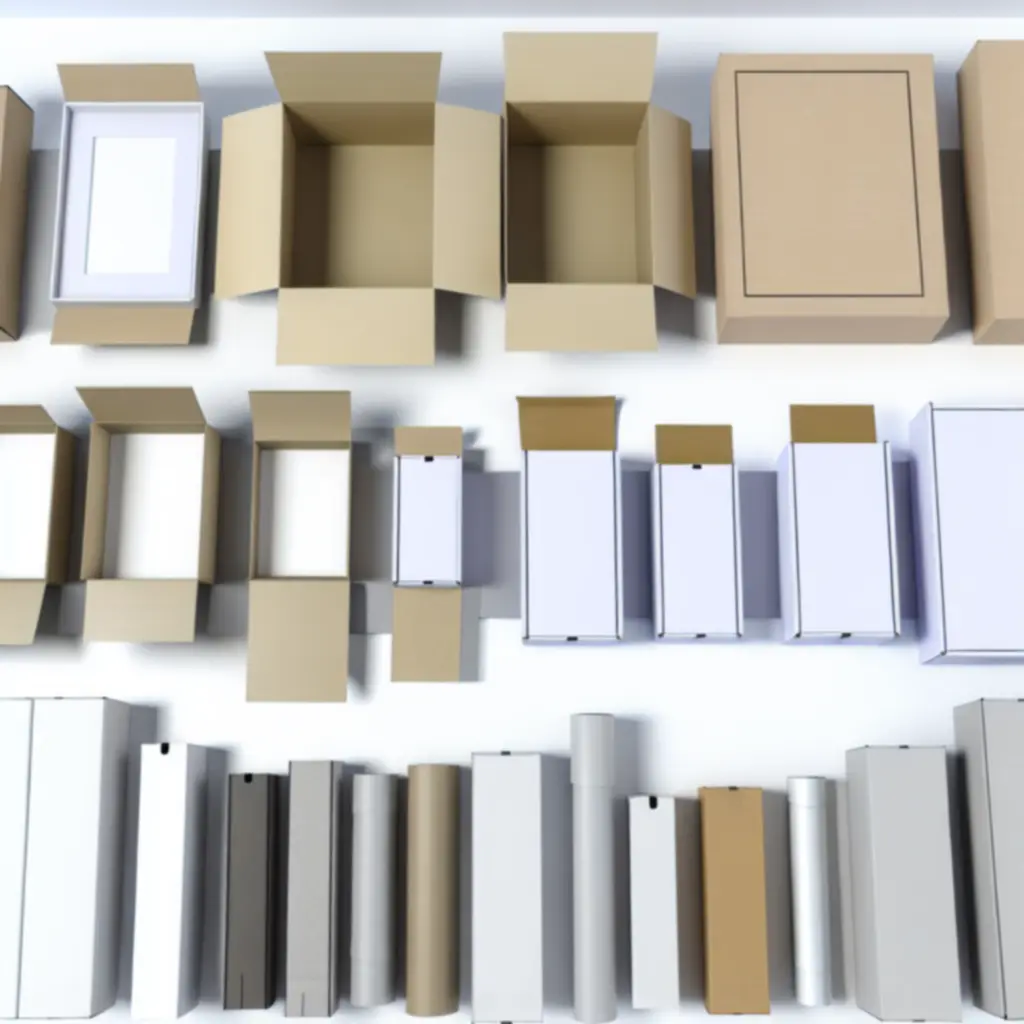 Overzicht van verschillende typen verzenddozen gestructureerd per formaat