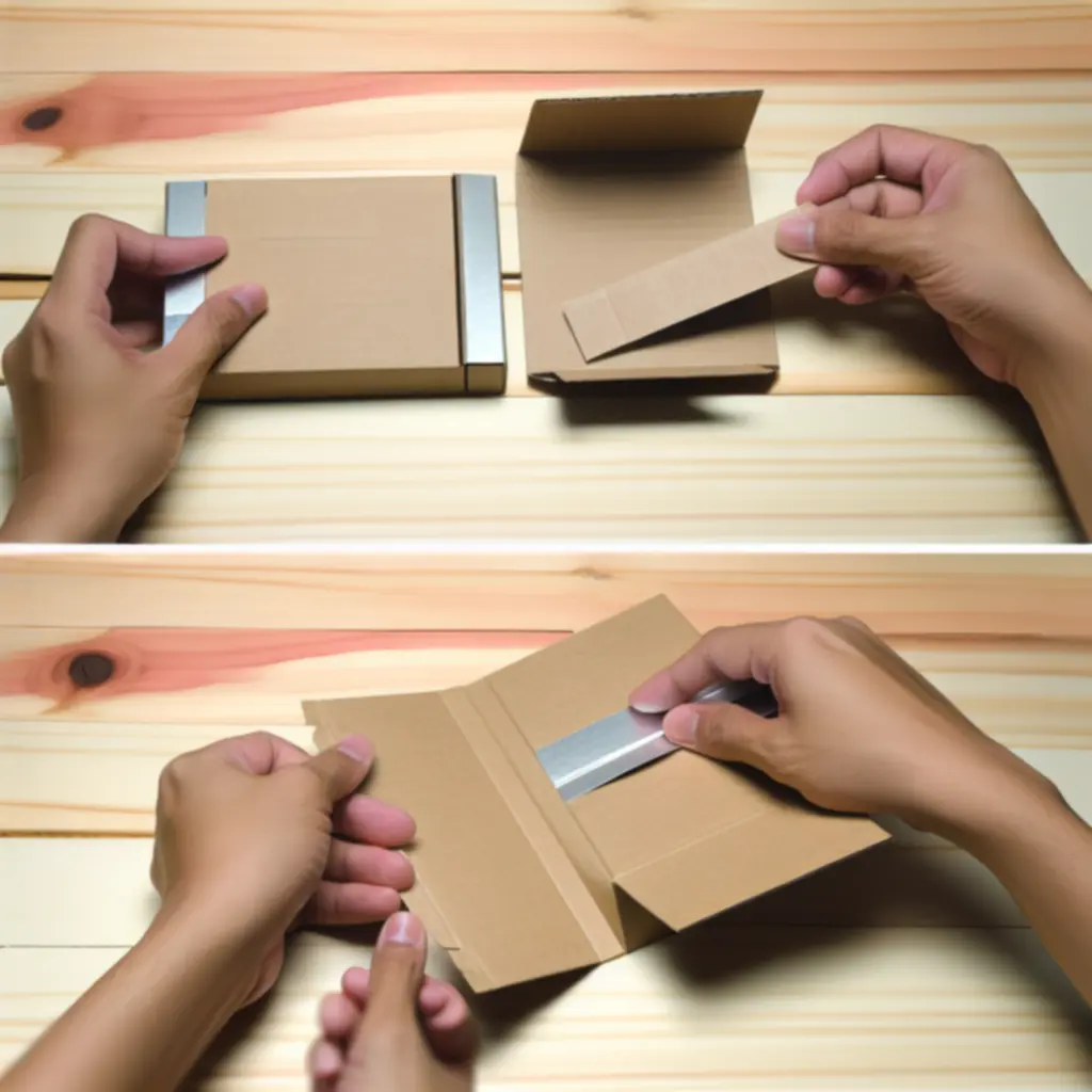 Detailrijke foto van verschillende doosconstructies en sluitingen, waaronder vouwlijnen en autolock-bodems