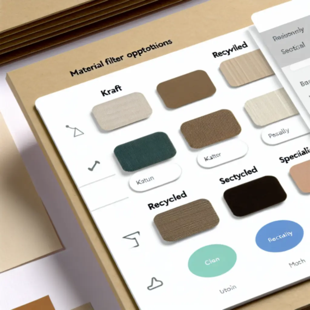 Interfacevoorbeeld van materiaaltype-filters met kraft, gerecycled en speciale materialen