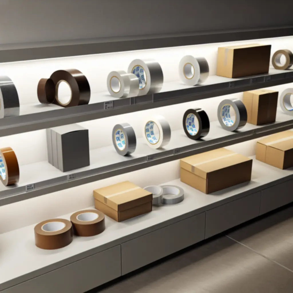 Assortiment verpakkingstapes netjes uitgestald voor professioneel zakelijk gebruik